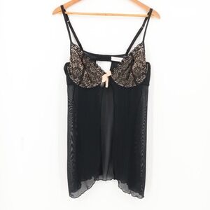 Black Lace Sheer Babydoll Chemise Cami Top Womens Whimsigoth Fairy Grunge Size S